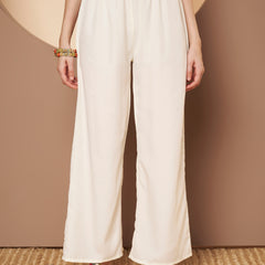 Off-White-Pink Chickenkari Adda Work Embroidered Kurta with Palazzo and Embroidered Dupatta