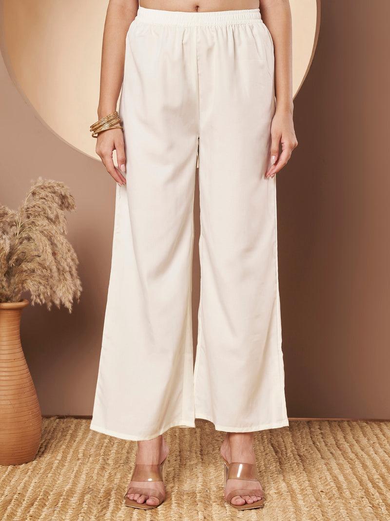 Off-White & Skin Chickenkari Adda Work Embroidered Kurta with Palazzo and Embroidered Dupatta