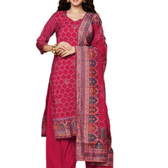 Women Magenta Printed Kurta with Palazzo & Printed Dupatta