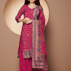 Women Magenta Printed Kurta with Palazzo & Printed Dupatta