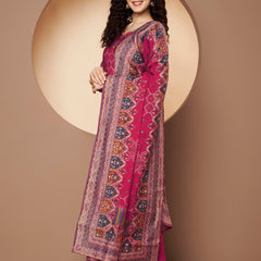 Women Magenta Printed Kurta with Palazzo & Printed Dupatta