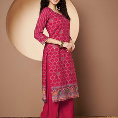 Women Magenta Printed Kurta with Palazzo & Printed Dupatta