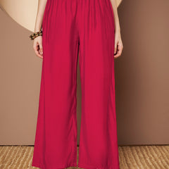 Women Magenta Printed Kurta with Palazzo & Printed Dupatta