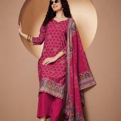 Women Magenta Printed Kurta with Palazzo & Printed Dupatta