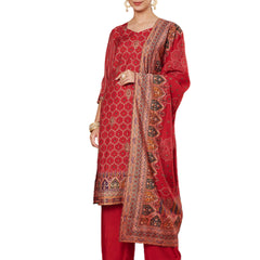 Women Red Printed Kurta with Palazzo & Printed Dupatta
