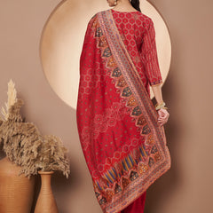 Women Red Printed Kurta with Palazzo & Printed Dupatta