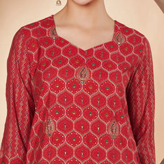 Women Red Printed Kurta with Palazzo & Printed Dupatta