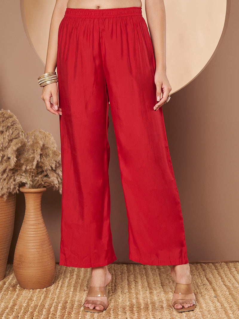 Women Red Printed Kurta with Palazzo & Printed Dupatta