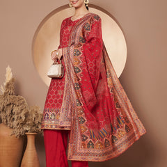 Women Red Printed Kurta with Palazzo & Printed Dupatta