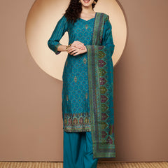 Women Teal-Blue Printed Kurta with Palazzo & Printed Dupatta