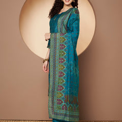 Women Teal-Blue Printed Kurta with Palazzo & Printed Dupatta