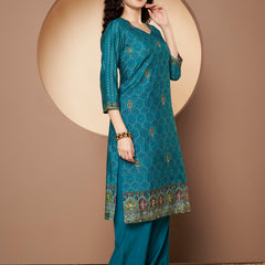 Women Teal-Blue Printed Kurta with Palazzo & Printed Dupatta