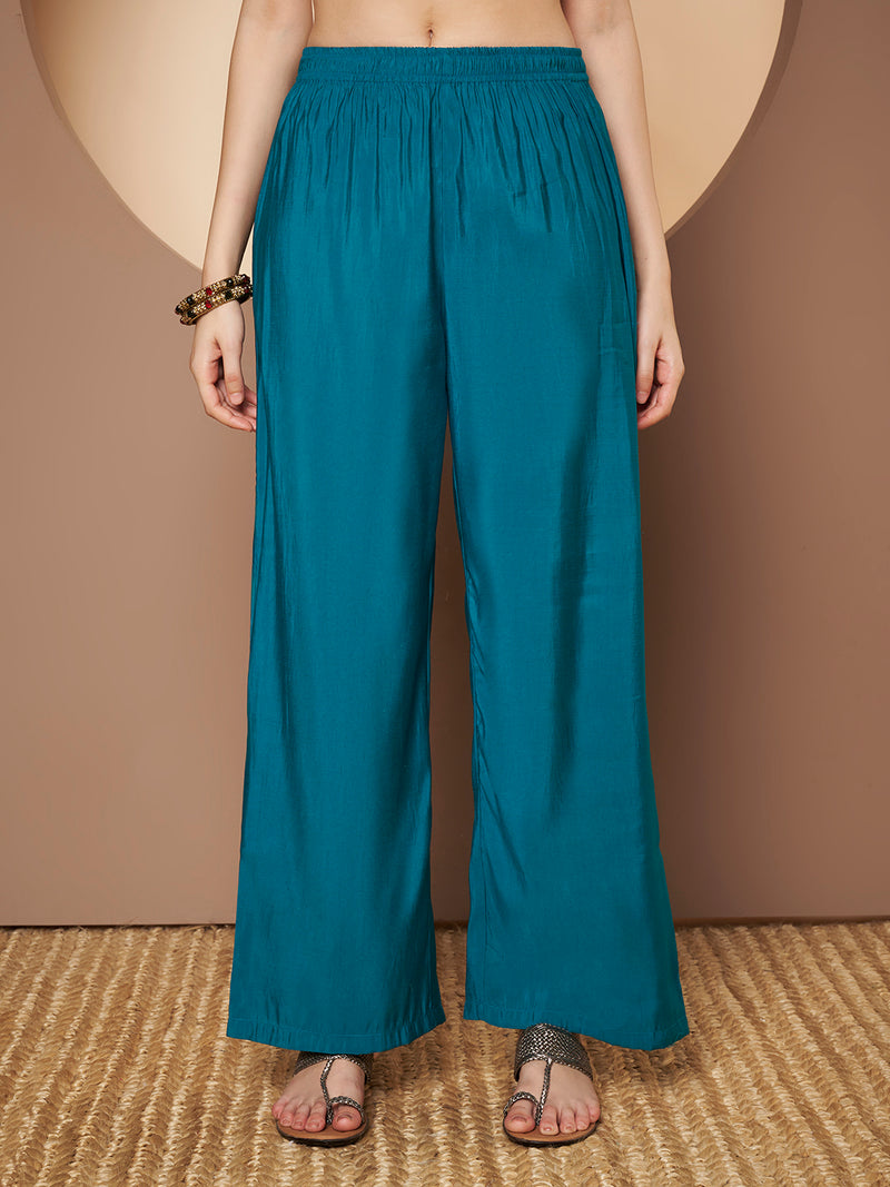 Women Teal-Blue Printed Kurta with Palazzo & Printed Dupatta