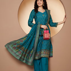 Women Teal-Blue Printed Kurta with Palazzo & Printed Dupatta