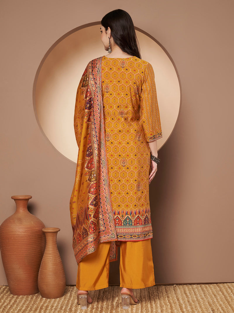 Mustard Printed Kurta with Palazzo & Printed Dupatta