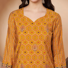 Mustard Printed Kurta with Palazzo & Printed Dupatta