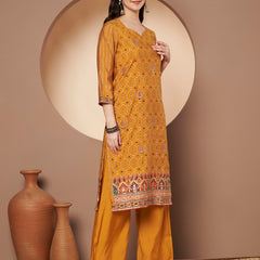 Mustard Printed Kurta with Palazzo & Printed Dupatta