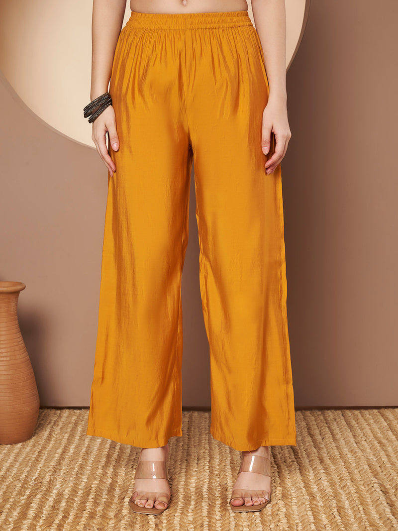 Mustard Printed Kurta with Palazzo & Printed Dupatta