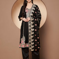 White Floral Aari Work Embroidered Kurta with Palazzo & Embroidered Dupatta