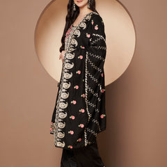 White Floral Aari Work Embroidered Kurta with Palazzo & Embroidered Dupatta