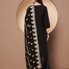 White Floral Aari Work Embroidered Kurta with Palazzo & Embroidered Dupatta
