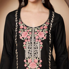 White Floral Aari Work Embroidered Kurta with Palazzo & Embroidered Dupatta