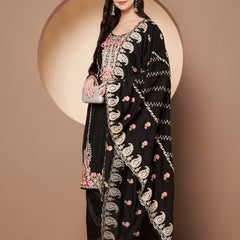 White Floral Aari Work Embroidered Kurta with Palazzo & Embroidered Dupatta
