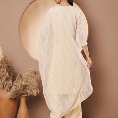 Beige & Peach Chickenkari Adda Work Embroidered Kurta with Palazzo and Embroidered Dupatta