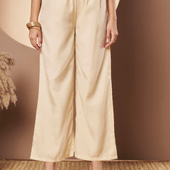 Beige & Peach Chickenkari Adda Work Embroidered Kurta with Palazzo and Embroidered Dupatta