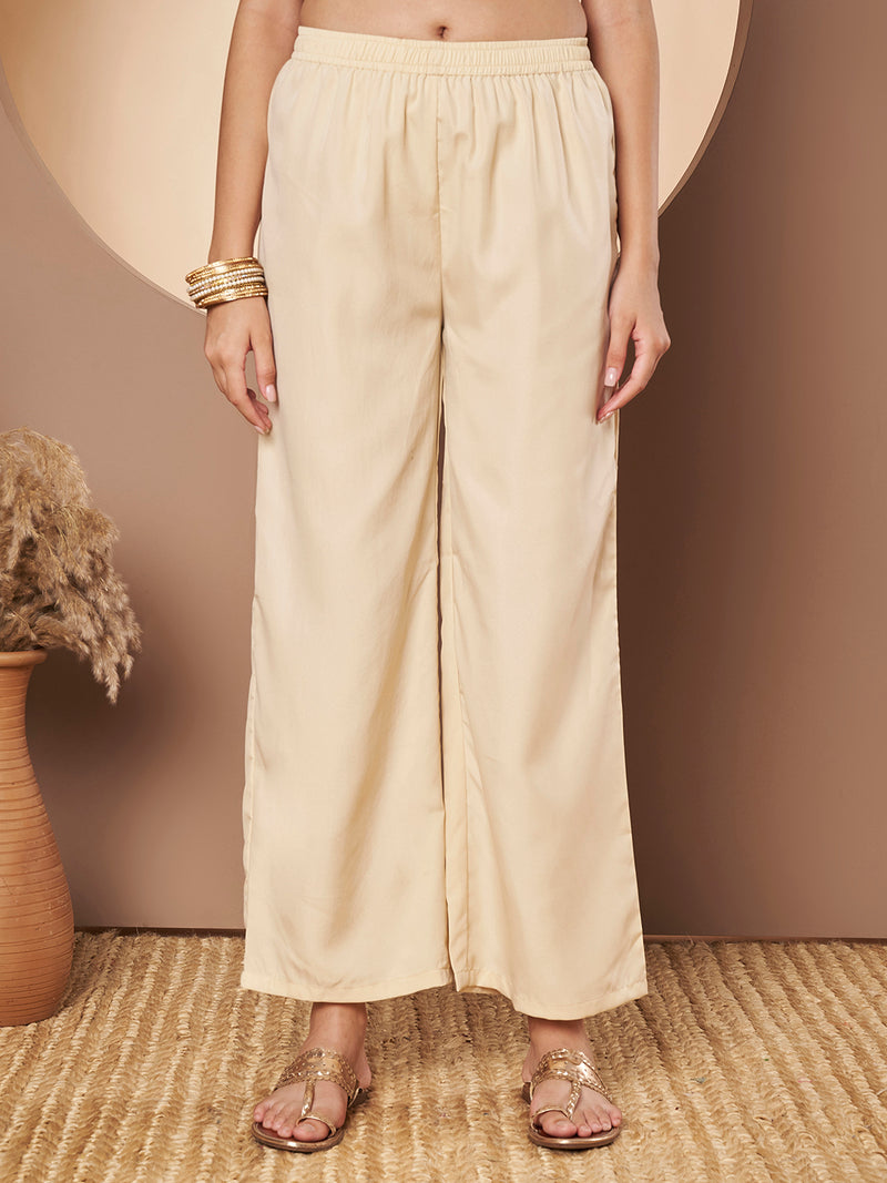 Beige & Skin Chickenkari Adda Work Embroidered Kurta with Palazzo and Embroidered Dupatta