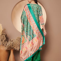 Women Green Printed Mirror work Kurta with Palazzo & Printed Dupatta