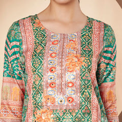 Women Green Printed Mirror work Kurta with Palazzo & Printed Dupatta