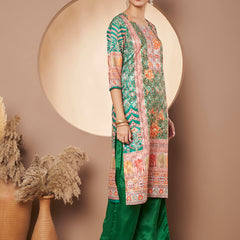 Women Green Printed Mirror work Kurta with Palazzo & Printed Dupatta