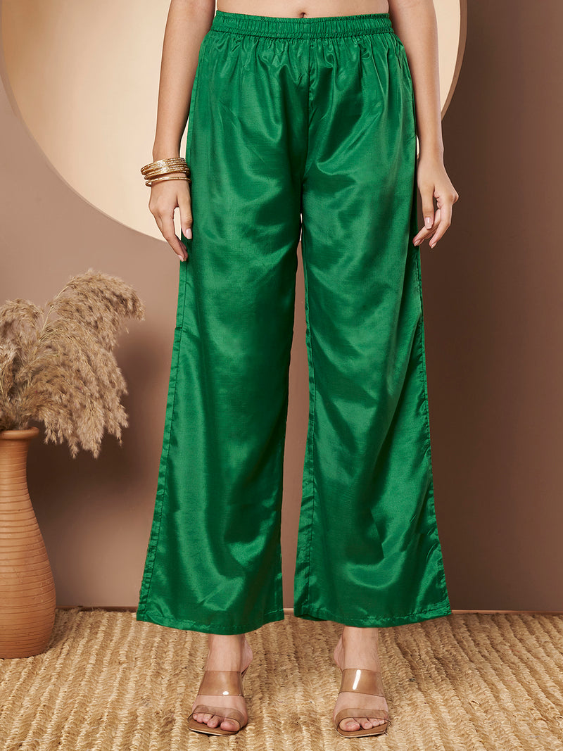 Women Green Printed Mirror work Kurta with Palazzo & Printed Dupatta