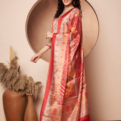 Women Maroon Printed Mirror work Kurta with Palazzo & Printed Dupatta