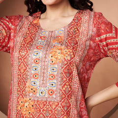 Women Maroon Printed Mirror work Kurta with Palazzo & Printed Dupatta