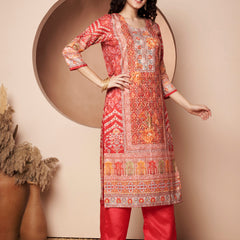 Women Maroon Printed Mirror work Kurta with Palazzo & Printed Dupatta