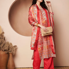 Women Maroon Printed Mirror work Kurta with Palazzo & Printed Dupatta