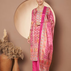 Women Pink Printed Mirror work Kurta with Palazzo & Printed Dupatta