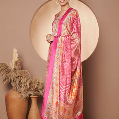 Women Pink Printed Mirror work Kurta with Palazzo & Printed Dupatta