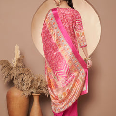 Women Pink Printed Mirror work Kurta with Palazzo & Printed Dupatta
