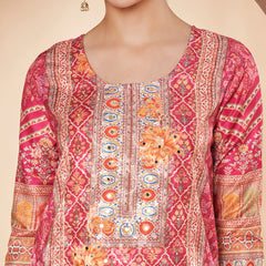 Women Pink Printed Mirror work Kurta with Palazzo & Printed Dupatta