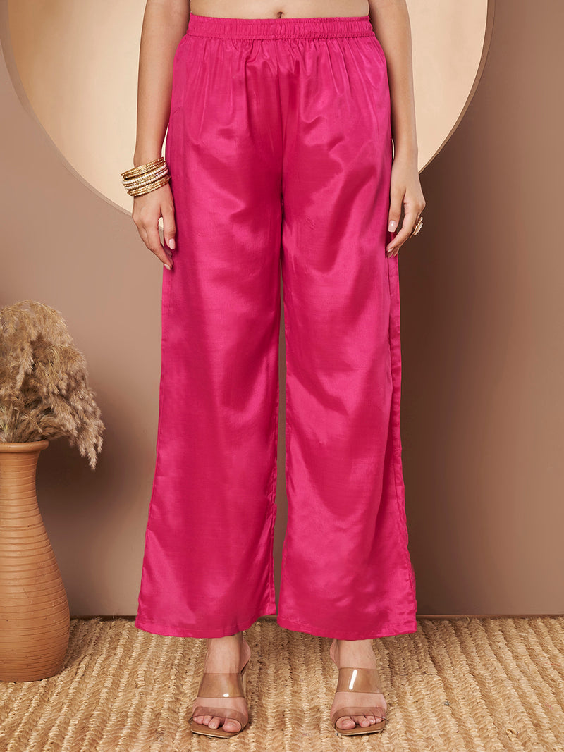 Women Pink Printed Mirror work Kurta with Palazzo & Printed Dupatta