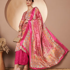 Women Pink Printed Mirror work Kurta with Palazzo & Printed Dupatta