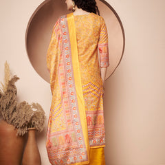 Women Yellow Printed Mirror work Kurta with Palazzo & Printed Dupatta