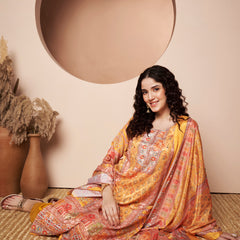 Women Yellow Printed Mirror work Kurta with Palazzo & Printed Dupatta
