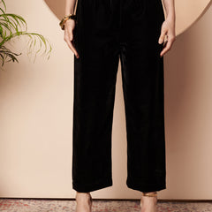 Poshak Hub Women Black Mirror Work Embroidery Velvet Tunic with Trouser  Co-ord Set