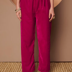 Poshak Hub Women Dark Pink Mirror Work Embroidery Velvet Tunic with Trouser Co-ord Set