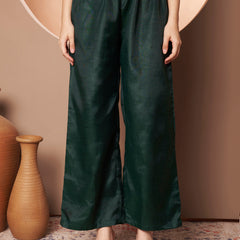 Dark-Green Floral Aari Work Embroidered Kurta with Palazzo & Embroidered Dupatta