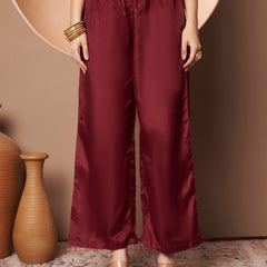 Maroon Floral Aari Work Embroidered Kurta with Palazzo & Embroidered Dupatta